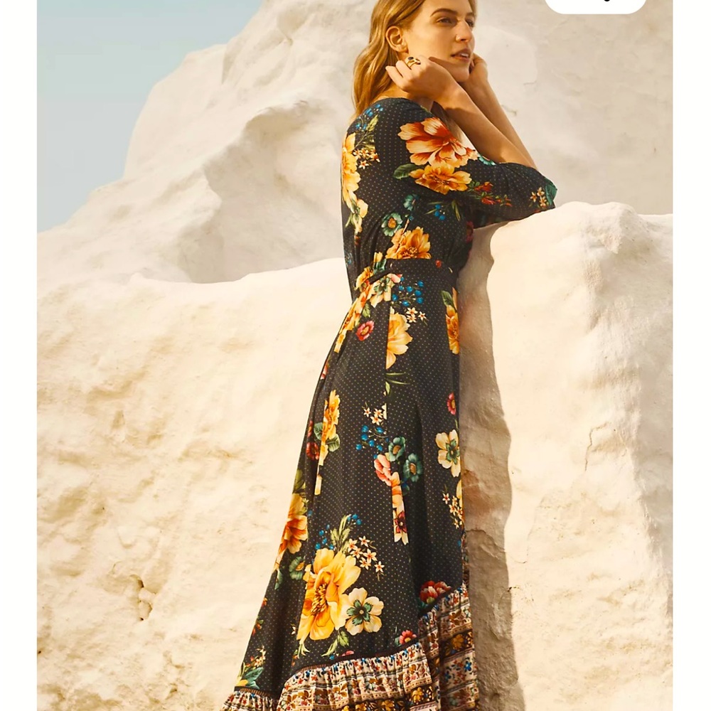 Anthropologie Farm Rio ruffle flowered wrap  dress